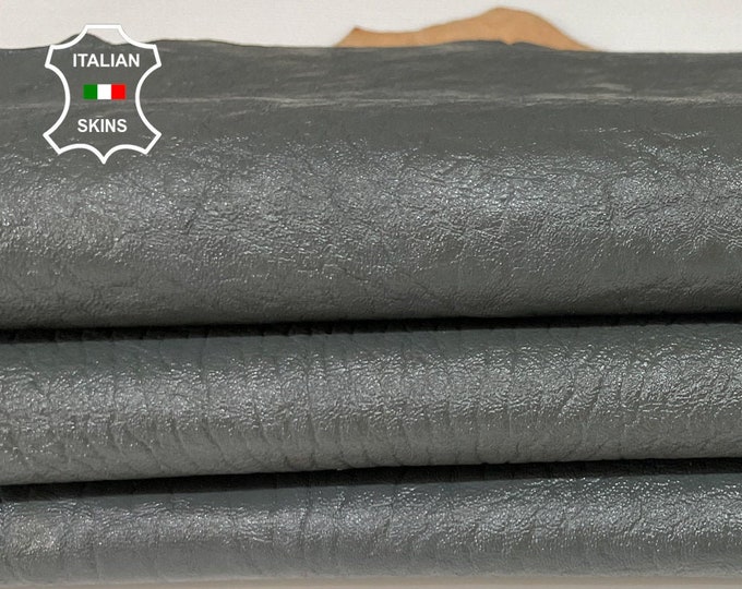 PATENT GREY crinkle rough on thick vegetable tan Italian Lambskin Lamb Sheep leather skin hide skins hides 7sqf 1.4mm #A7747