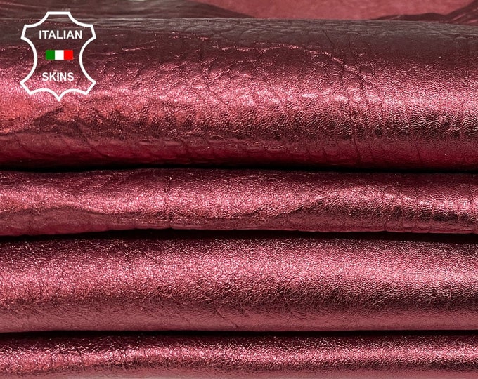 BUBBLY METALLIC WINE bordeaux washed Grainy textured thick Lambskin Lamb Sheep leather 2 skins hides total 12sqf 1.3mm #A7543