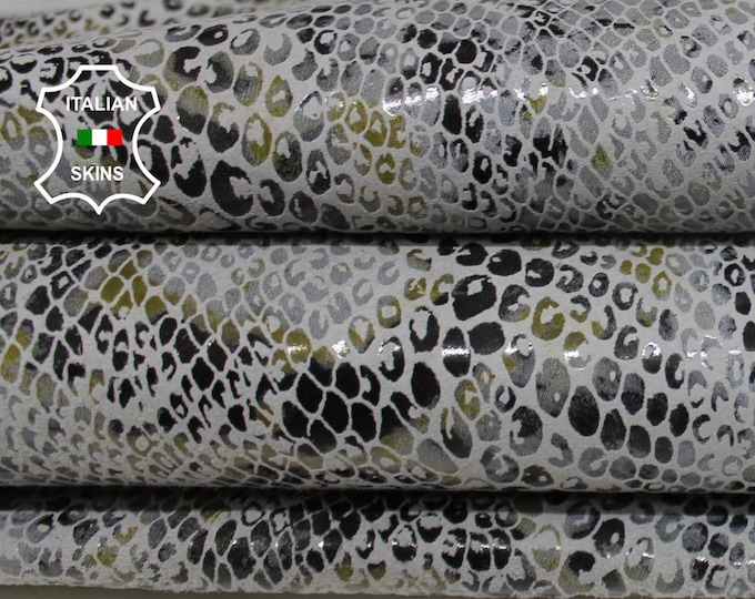 GREY PYTHON Snake print textured on Italian Lambskin Lamb Sheep leather hide hides skin skins 5-8sqf 0.8mm #A7077