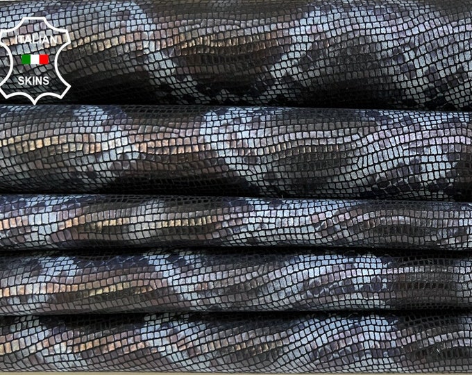 BLUE & BLACK Python Snake Print On Thin Soft Italian Goatskin Goat Leather pack 3 hides skins total 9sqf 0.6mm #B9144