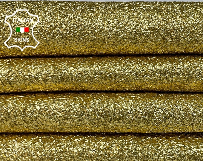 METALLIC GOLD CRISPY Crinkled Crackled Soft Italian Lambskin Lamb Sheep Leather hide hides skin skins 6sqf 0.7mm #B2914