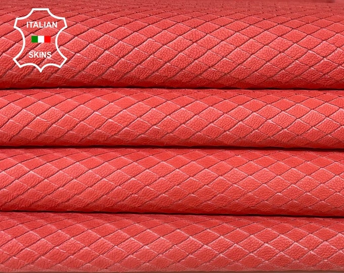 NATURAL STRAWBERRY RED Snake Scales Textured on soft Italian Lambskin Lamb Sheep Leather hide hides skin skins 6-7sqf 1.0mm #B150