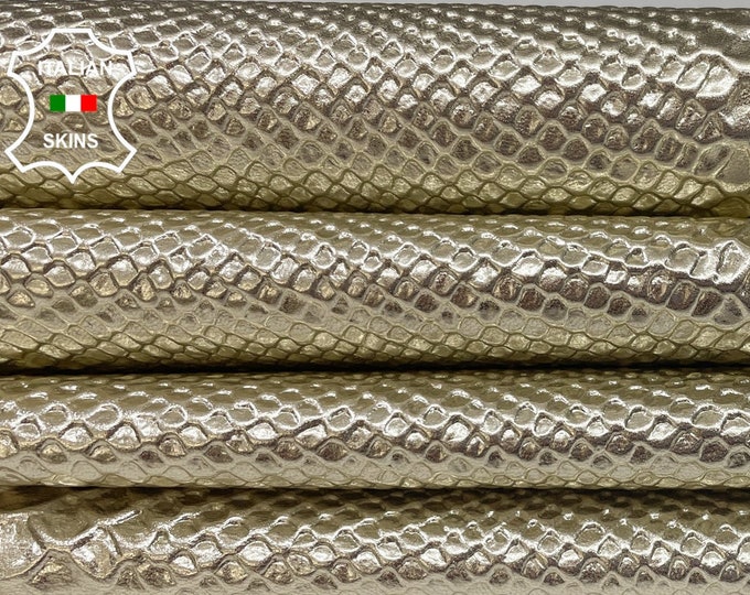 METALLIC GOLD SNAKE Textured Embossed Print On Italian Goatskin Goat Leather hides pack 2 skins total 10sqf 0.8mm #B1473