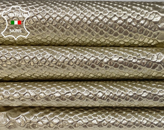 METALLIC GOLD SNAKE Textured Embossed Print On Italian Goatskin Goat Leather hides pack 2 skins total 10sqf 0.8mm #B1473