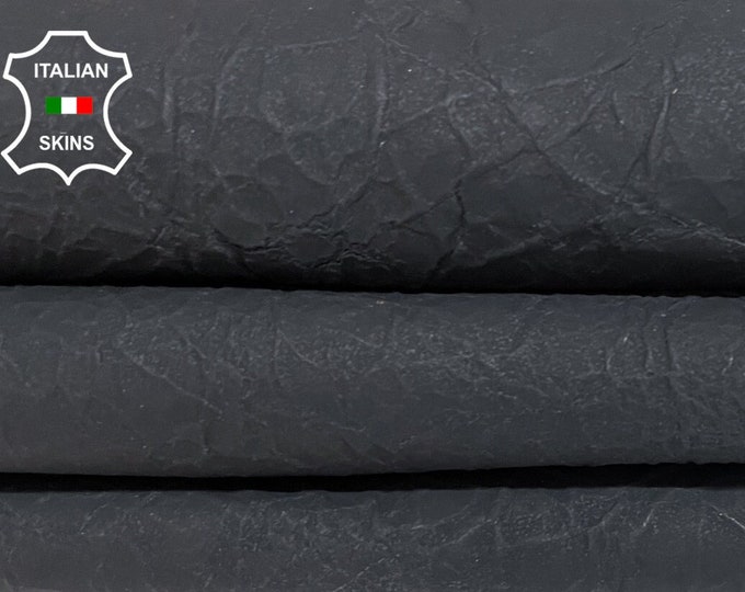 BLACK MATTE CRISPY Crinkled Thick Italian Lambskin Lamb Sheep Leather hides hide skin skins 8sqf 1.2mm #B1750