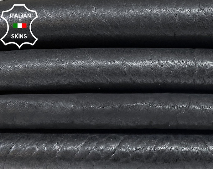 BLACK BUBBLY GRAINY Vegetable Tan Thick Italian Lambskin Lamb Sheep Leather hides pack 2 skins total 10sqf 1.7mm #B804