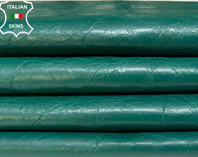 GREEN CRINKLED COATED Italian Lambskin Lamb Sheep Leather hide hides skin skins 8+sqf 1.0mm #B3196