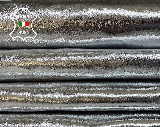 METALLIC SILVER CRINKLED Italian Lambskin Lamb Sheep Leather hides pack 2 skins total 13sqf 0.9mm #B2626