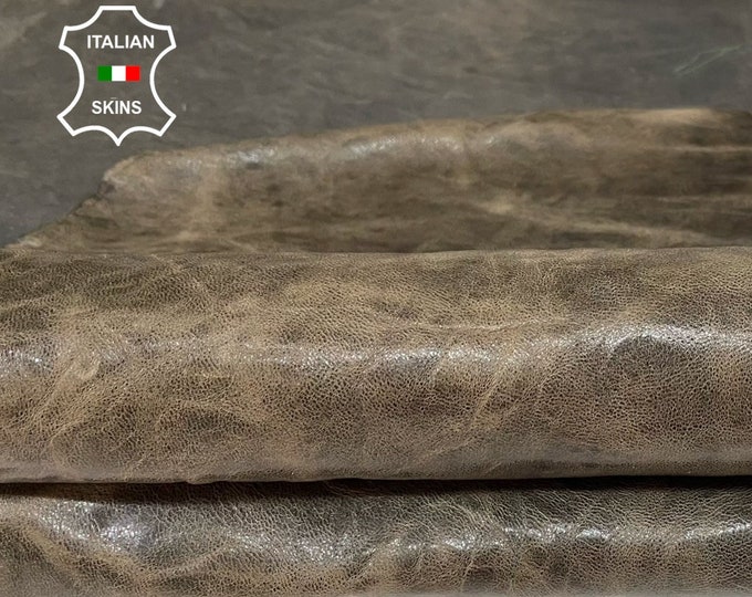 BROWN SHINY VINTAGE Look Crinkled Vegetable Tan Thick Italian Goatskin Goat Leather hide hides skin skins 6sqf 1.1mm #B82