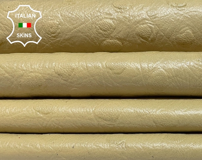 BEIGE OSTRICH PRINT On Thin Soft Italian Lambskin Lamb Sheep Leather hides hide skin skins 7sqf 0.4mm #B2763