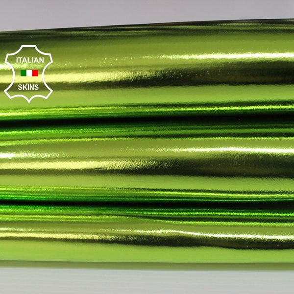 METALLIC LIME GREEN smooth Italian Lambskin Lamb Sheep leather skin hide skins hides 6-9sqf 0.7mm