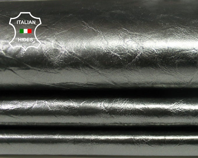 METALLIC PEWTER CRINKLED Italian Calfskin Calf Cow genuine leather skins hides skin hide 4-7sqf 0.5mm #A8906