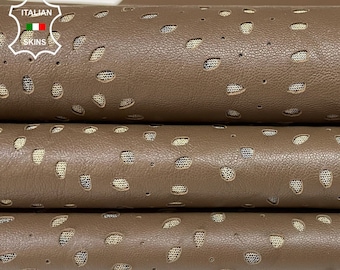 Free FedEx & Duties - BROWN PERFORATED WITH Leopard Fabric Print On the Backside Soft Lamb Leather skin 6sqf 0.7mm #B349
