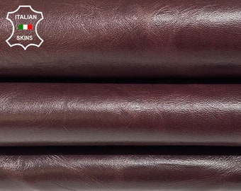Delivered Duty Paid-BURGUNDY ANTIQUED CRINKLED Shiny Thick Italian Lambskin Lamb Sheep Leather skins 4-7sqf 0.9mm #B46