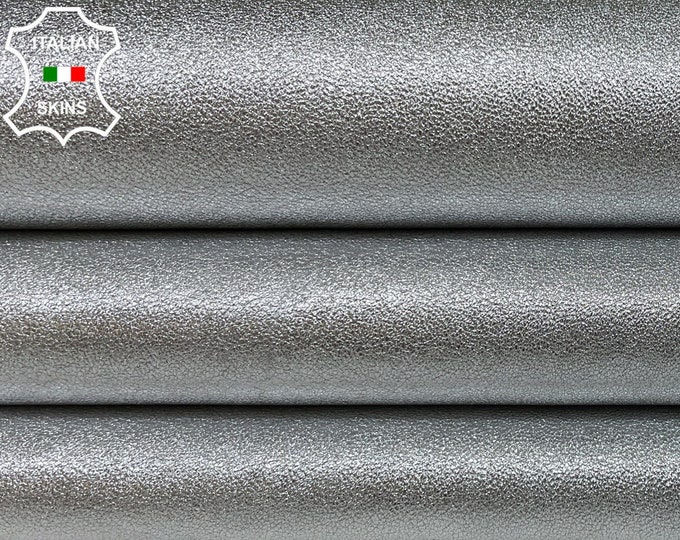 METALLIC SILVER ROUGH Thick Soft Italian Lambskin Lamb Sheep Leather hide hides skin skins 5sqf 1.1mm #B2920