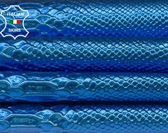 METALLIC BLUE SNAKE Textured Embossed Print On Italian Goatskin Goat Leather hides pack 2 skins total 12sqf 0.7mm #B1469