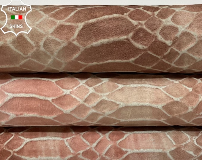 SNAKE EMBOSSED On Tie Dye NUDE Old Pink Vintage Look Italian Goatskin Goat Leather hide hides skin skins 5sqf 0.4mm #B356