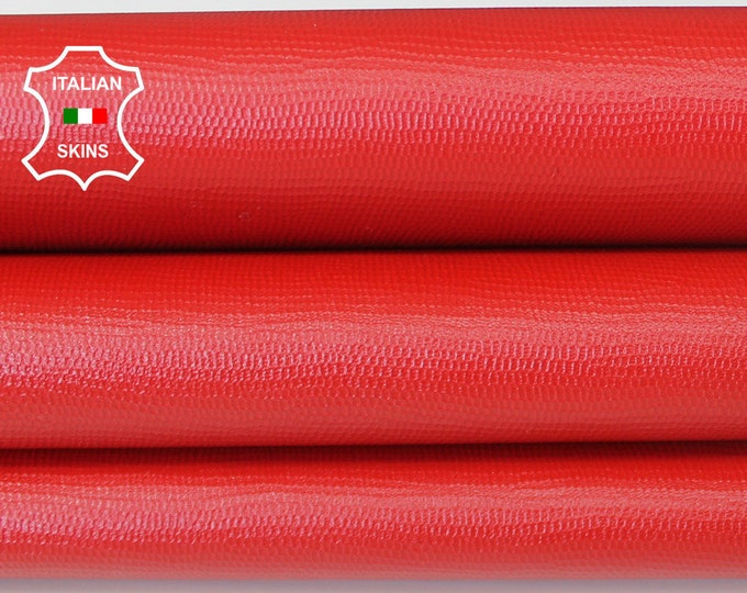 RED REPTILE TEXTURE lizard textured embossed on strong Italian Goatskin Goat leather 2 skins total 7sqf 0.8mm #A6636