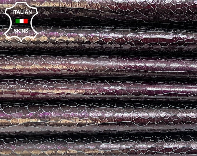 METALLIC EGGPLANT PURPLE Cracked Crackled Thick Italian Lambskin Lamb Sheep leather pack 3 hides skins total 16sqf 1.2mm #B5884