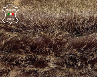 BEIGE DISTRESSED On BROWN Rabbit skin Shearling Fur Rug Pelt hairy 1 side usable Soft Italian leather hides hide skin skins 24"x43"  #B2403