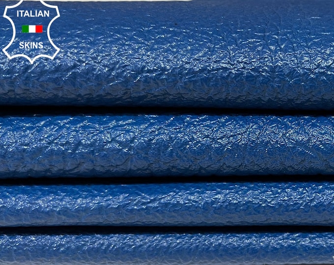 BLUE BUBBLY Grainy Coated Shiny vegetable Tan Thick Soft Italian Lambskin Lamb Sheep leather pack 2 hides skins total 10sqf 1.1mm #B3210