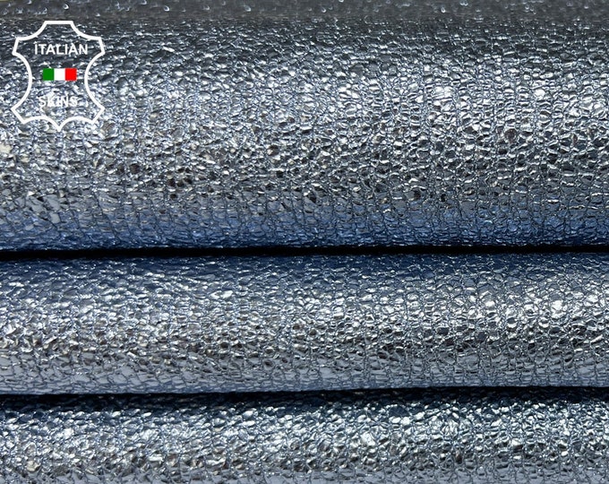 METALLIC LIGHT BLUE Crispy Crinkled Textured soft Italian Goatskin Goat Leather hide hides skin skins 4-6sqf 1.4mm #B336