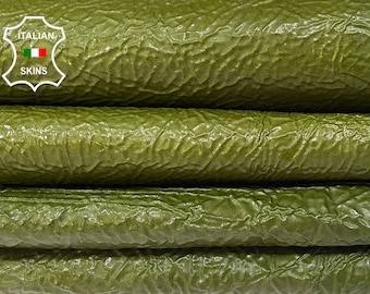PISTACHIO MOSS GREEN Coated Crinkled Crispy Distressed Italian Goatskin Goat Leather hides pack 2 skins total 12sqf 1.1mm #B751