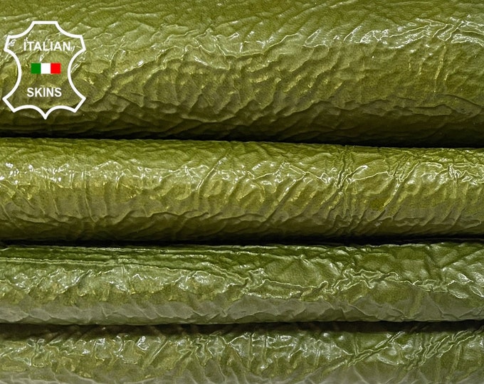 PISTACHIO MOSS GREEN Coated Crinkled Crispy Distressed Italian Goatskin Goat Leather hides pack 2 skins total 12sqf 1.1mm #B751