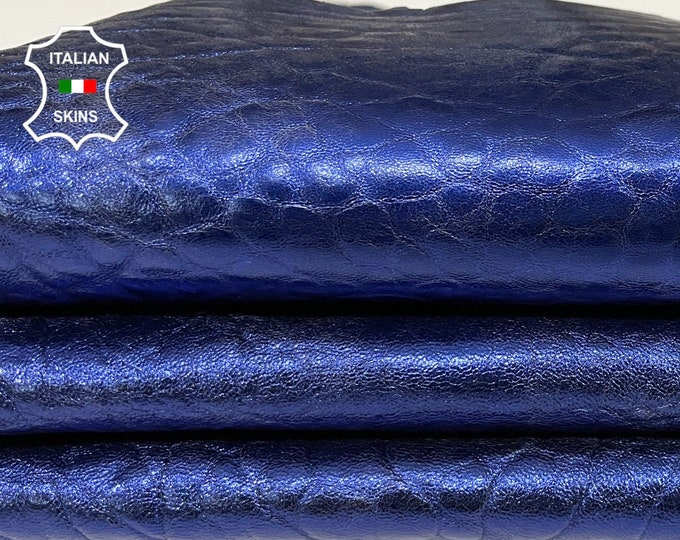 BUBBLY OCEAN BLUE metallic distressed washed grainy textured vintage thick Lambskin Lamb Sheep leather skin skins 5sqf 1.2mm #A7533