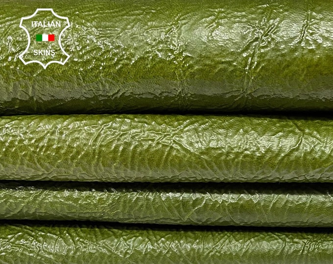 PISTACHIO GREEN PATENT Crinkled Shiny Italian Goatskin Goat Leather hides pack 2 skins total 14sqf 1.0mm #B163