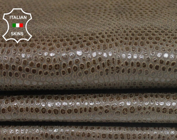 BROWN LIZARD REPTILE Embossed Textured on Italian Lambskin Lamb Sheep leather hide hides skin skins 7sqf 0.6mm #A9599