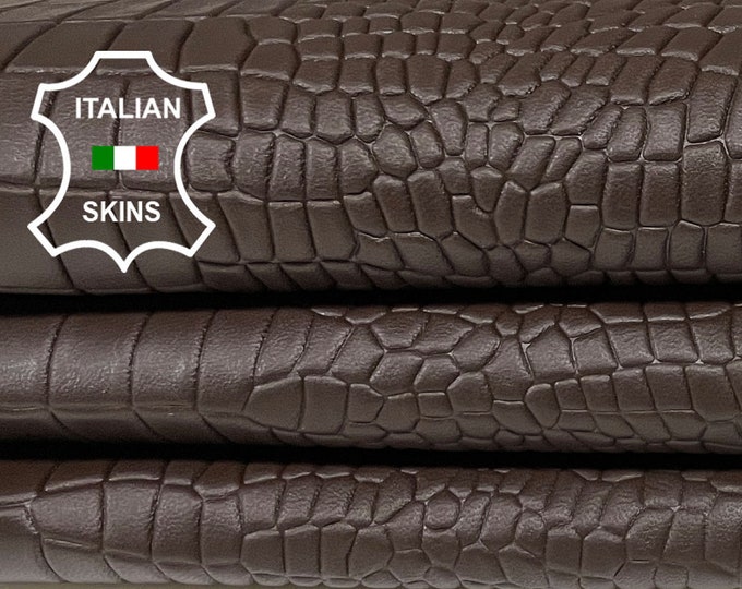 CHOCOLATE BROWN CROCODILE textured soft Italian Lambskin Lamb Sheep leather material for sewing 2 skins total 15sqf 0.8mm #A8856