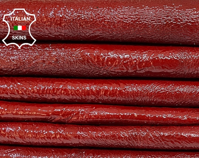 Free FedEx & Duties - RED PATENT SHINY Crinkled Thick Italian Lambskin Lamb Sheep Leather hides Pack 2 skins total 12sqf 1.2mm #B1363