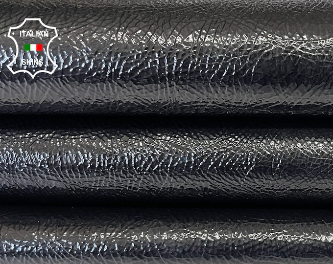 BLACK PATENT CRINKLE thick shiny Italian calfskin calf cow upholstery leather skin skins hide hides 17-24sqf 1.7mm #A8264