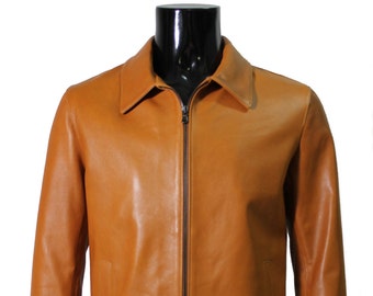 Italian handmade Men genuine lambskin leather jacket slim fit color Tan