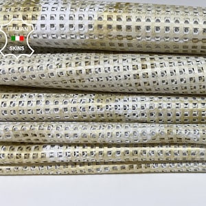 WHITE PEARLIZED DISTRESSED Gold Backed Perforated Foam Thick Italian Lambskin Lamb Sheep Leather hides pack 3 skins total 15sqf 1.4mm #B1090