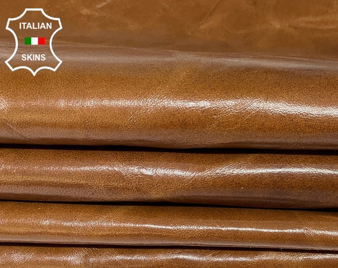 NATURAL BROWN SHINY Crinkled Italian Goatskin Goat Leather hides pack 2 skins total 16sqf 1.0mm #B1268