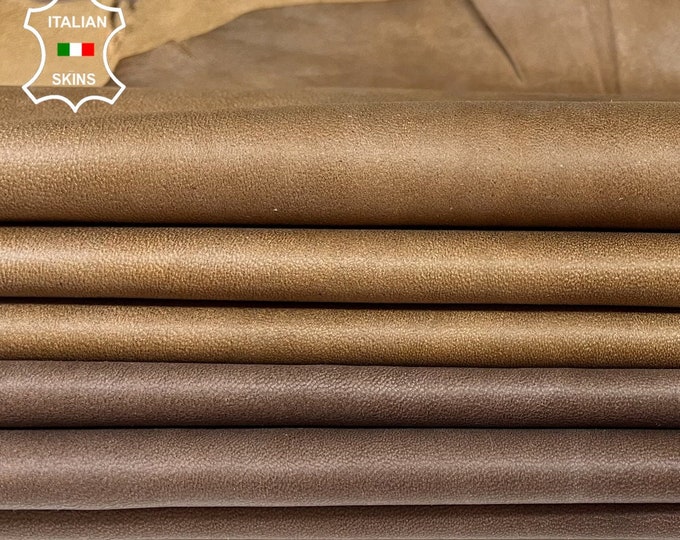 PACK 2 SHADES BROWN Vintage Look Vegetable Tan soft Italian Lambskin Lamb Sheep Leather hides 2 skins total 18sqf 0.9mm #B111