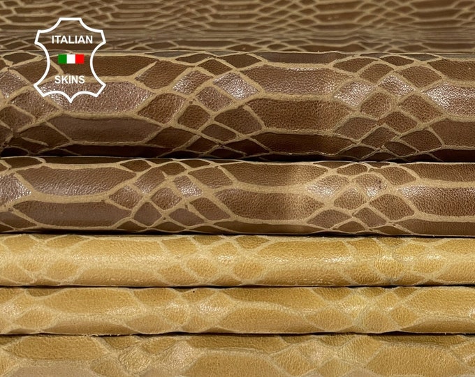 BROWN SNAKE PACK 2 Skins different shades embossed printed textured on vintage look Lambskin Sheep leather 2 skins total 20sqf 0.6mm #A8775