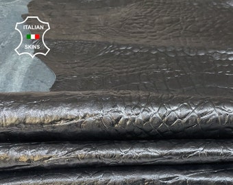 BLACK ALLIGATOR CROCODILE embossed on soft Italian Lambskin Lamb Sheep economic leather skin hide pack 3 skins total 10sqf 0.7-0.8mm #A8968