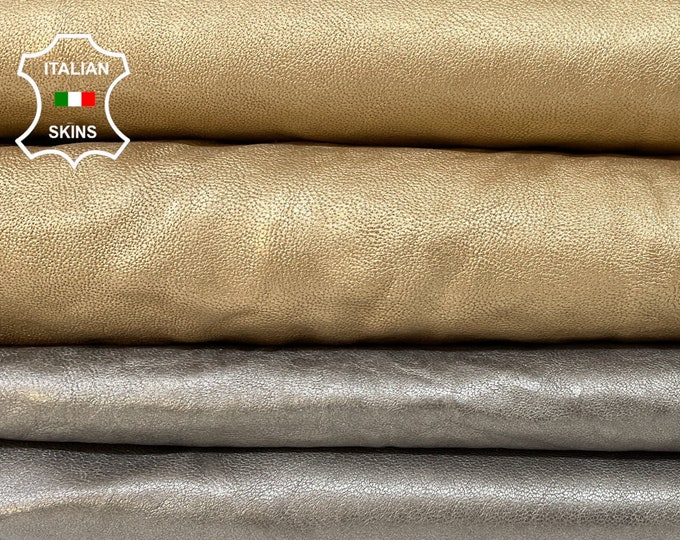 GOLD & SILVER PEARLIZED Washed Crinkled Italian Goatskin Goat Leather hides pack 2 skins total 12sqf 1.3mm #B498