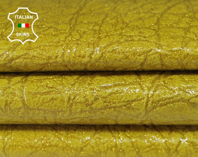 PEARLIZED PATENT YELLOW mustard textured shimmer Italian Lambskin Lamb Sheep leather material sewing crafts skin skins 6-9sqf 0.9mm #A6392