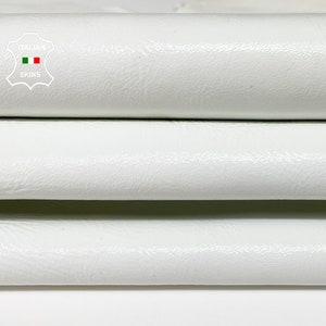 WHITE COATED CRINKLED Shiny Thick Italian Goatskin Goat Leather hide hides skin skins 6sqf 1.4mm #B180