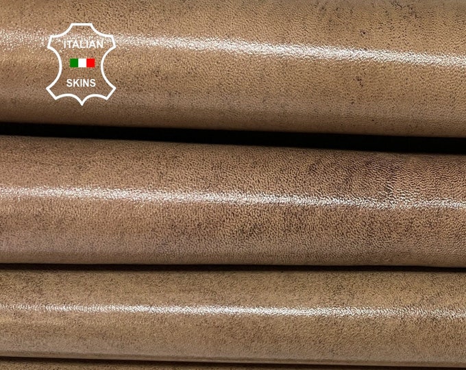 WALNUT BROWN SHINY antiqued distressed vintage look Italian Calfskin Calf leather 5 skins total 22sqf 1.1mm #A7600