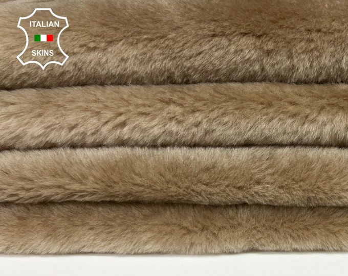 BEIGE WALNUT sheepskin shearling fur hairy sheep one side usable Italian leather skin hide  #A9458