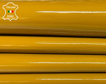 MUSTARD SHINY PATENT Wet Look Soft Italian Lambskin Lamb Sheep Leather hides pack 2 skins total 10+sqf 0.8mm #B330