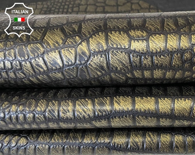 BRONZE ANTIQUED CROCODILE embossed textured on Italian goatskin leather skin hide skins hides 10sqf 0.7mm #A7968