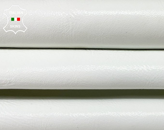 WHITE COATED CRINKLED Shiny Thick Italian Goatskin Goat Leather hide hides skin skins 6sqf 1.4mm #B180