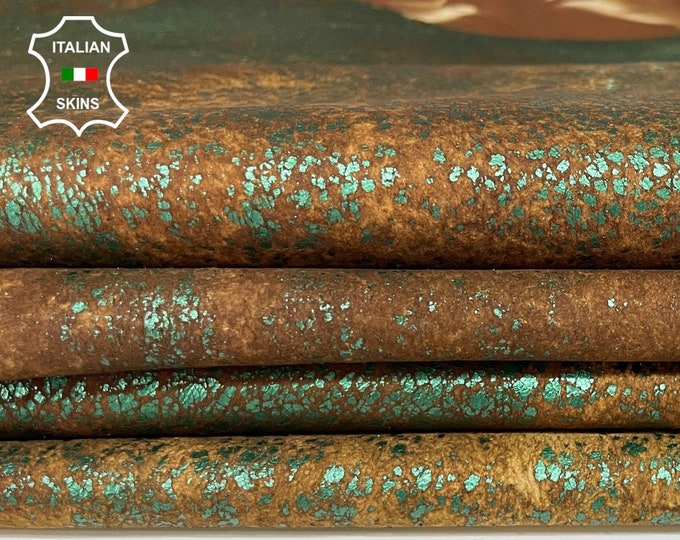 METALLIC GREEN crackle crackled distressed stonewash vintage look Italian Lambskin Lamb Sheep leather 2 skins total 8sqf 0.8mm #A7532