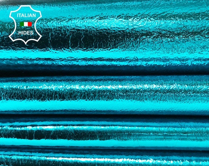 METALLIC TURQUOISE BLUE Italian lambskin lamb sheep leather skin skins hide hides 0.7mm 4-7sqf #CA4